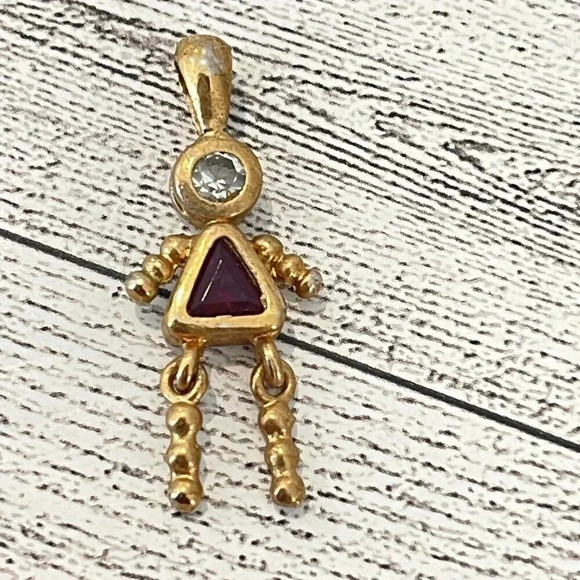 Unbranded Jewelry - Vintage VTG Gold Tone Birthstone Girl Pendant July Or January Red Birthstone